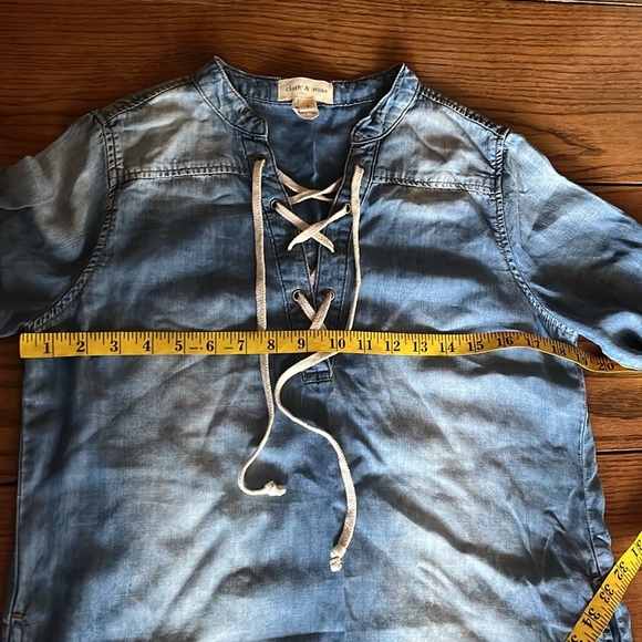 Cloth & Stone Xander Lace Up Chambray Dress Size S Tencel Lyocell Pockets - Picture 7 of 10